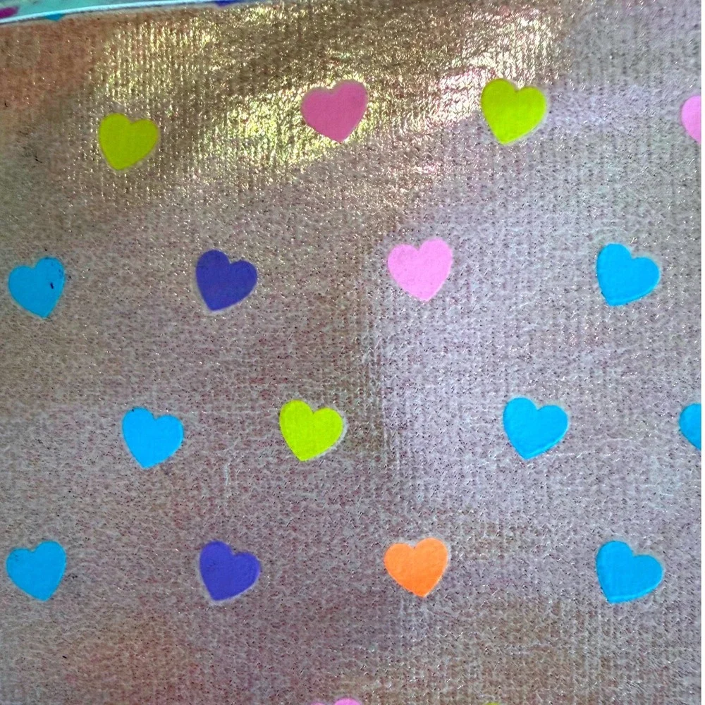 Metallic Pink Heart Print Backpack Iridescent School Bag with Mesh Pockets